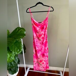 Pink Midi Dress with Floral Pattern Size S.